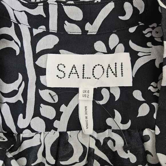 SALONI Tilly Dress Silk Noir Phoenix Fit Flare Shift Sleeveless Button - Picture 6 of 8